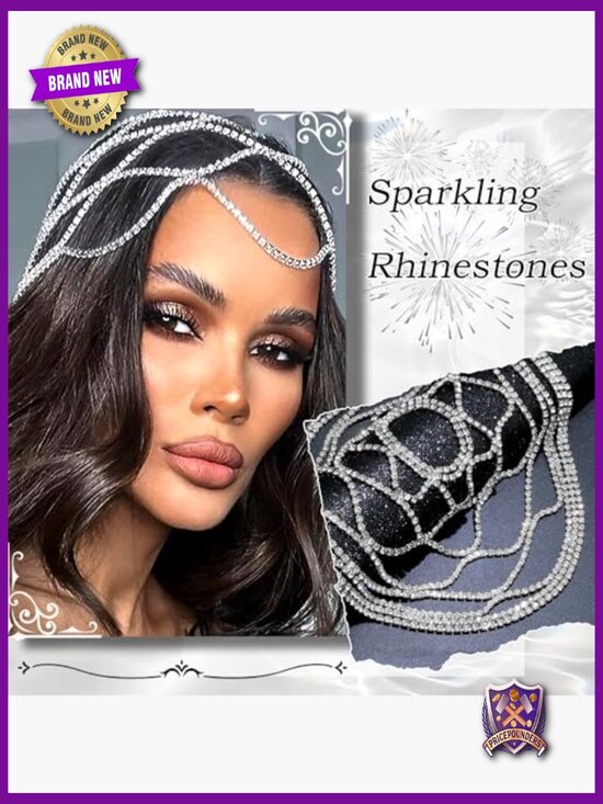 Rhinestone Head Chain Gatsby Cap Wedding Bride 1920s Flapper Hair Accessory main image 5